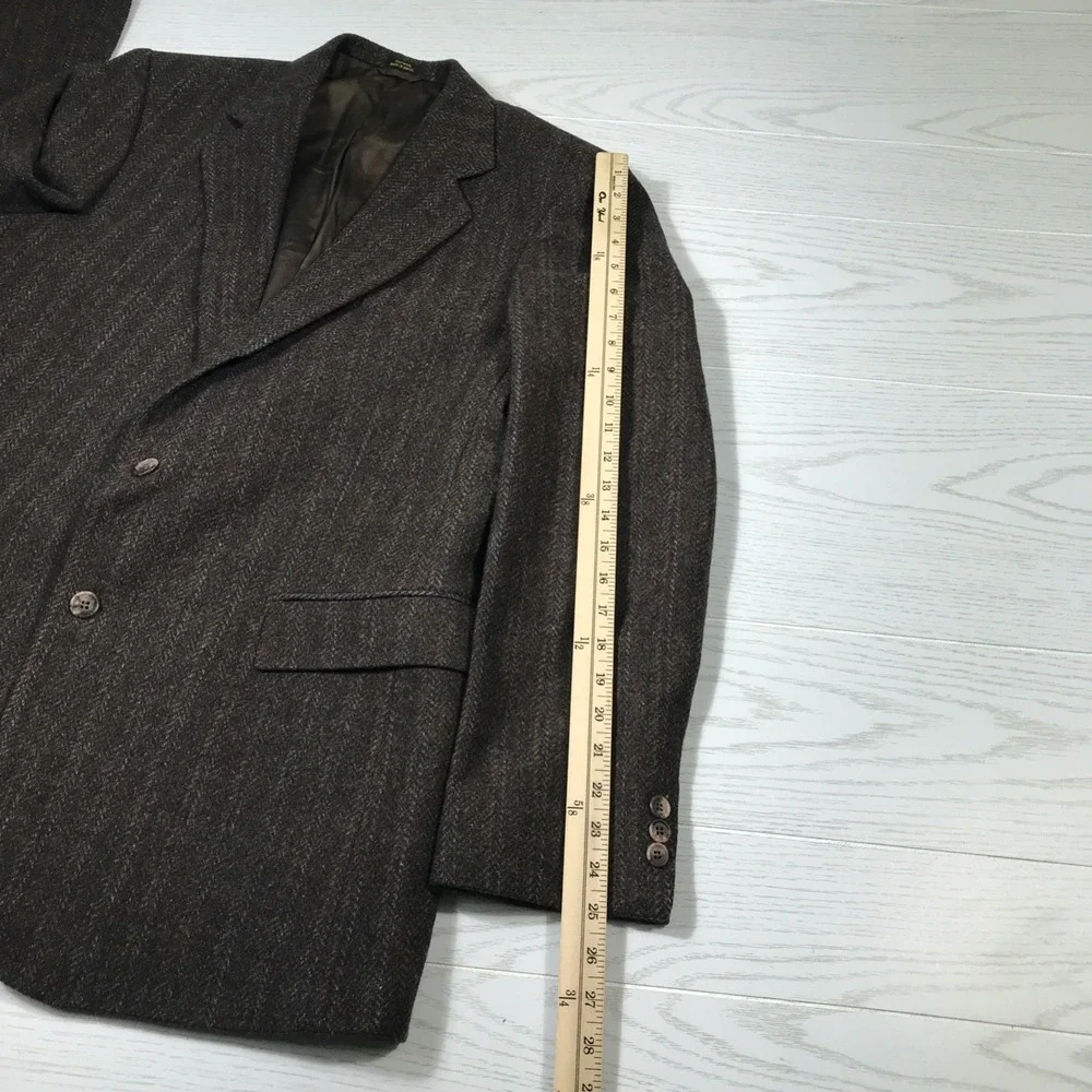 Vintage 80s Haggar Wool Blazer Sport Coat Men 42L Brown Herringbone Academia Dad